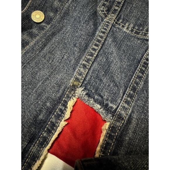 Vintage TOMMY HILFIGER Women's Distressed Flag Patch Star Denim Jacket Size 3X - Picture 4 of 5